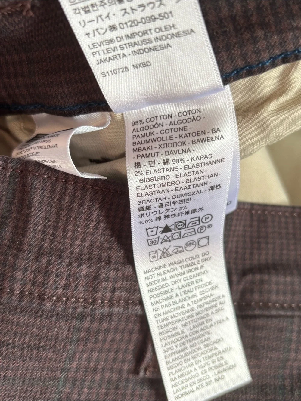 Levi’s XX Chino Standard Taper Brown Black Plaid Pants 34x30 Preppy
